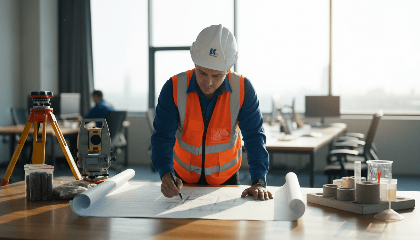 L&S ingeniería integral engineer reviewing construction project plans and technical specifications