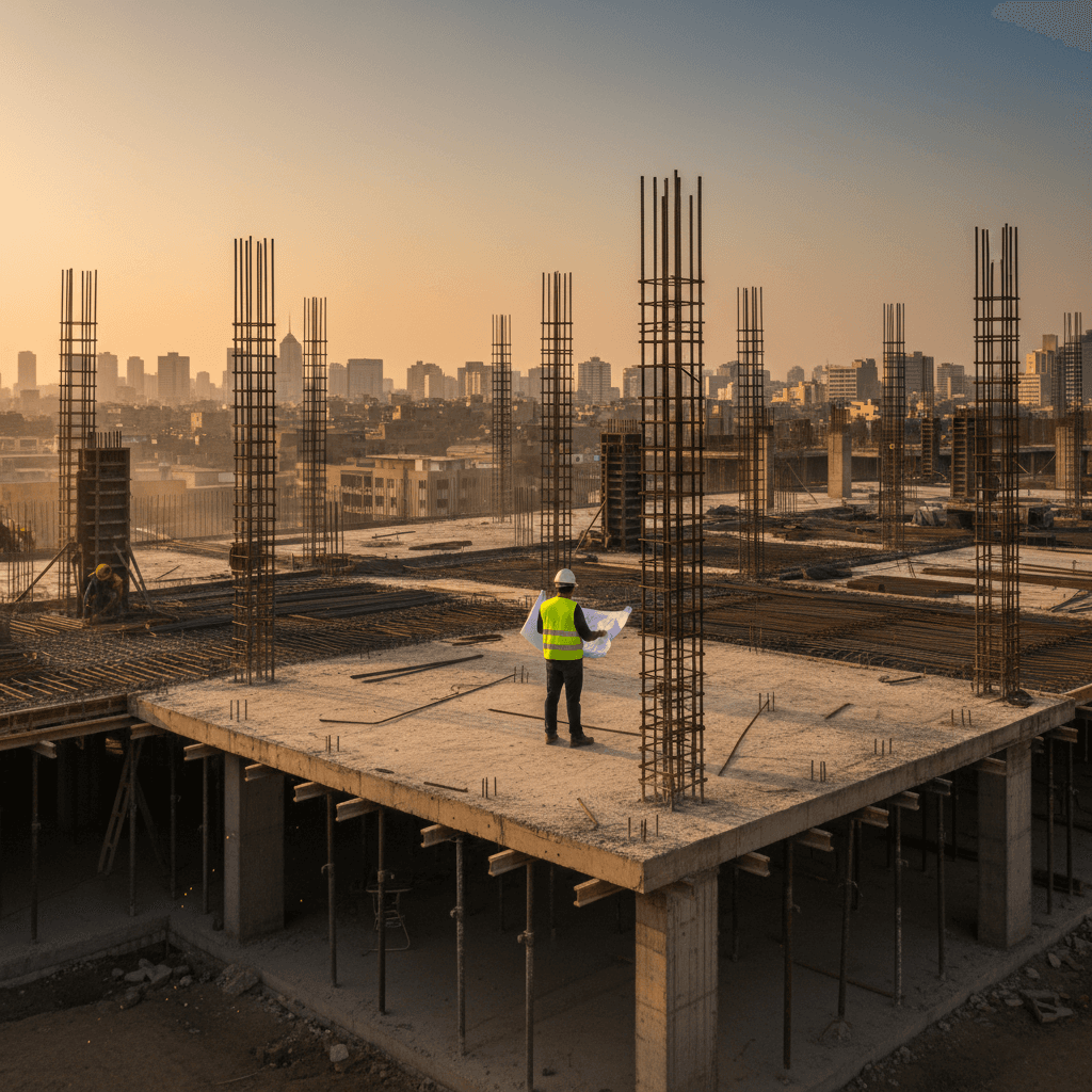 Building projects - construction site with structural framework
